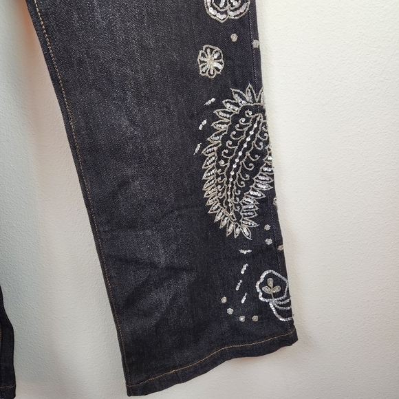 Lew Magram Collection Vintage sequins Floral details straight leg jeans 10 boho - Picture 3 of 5